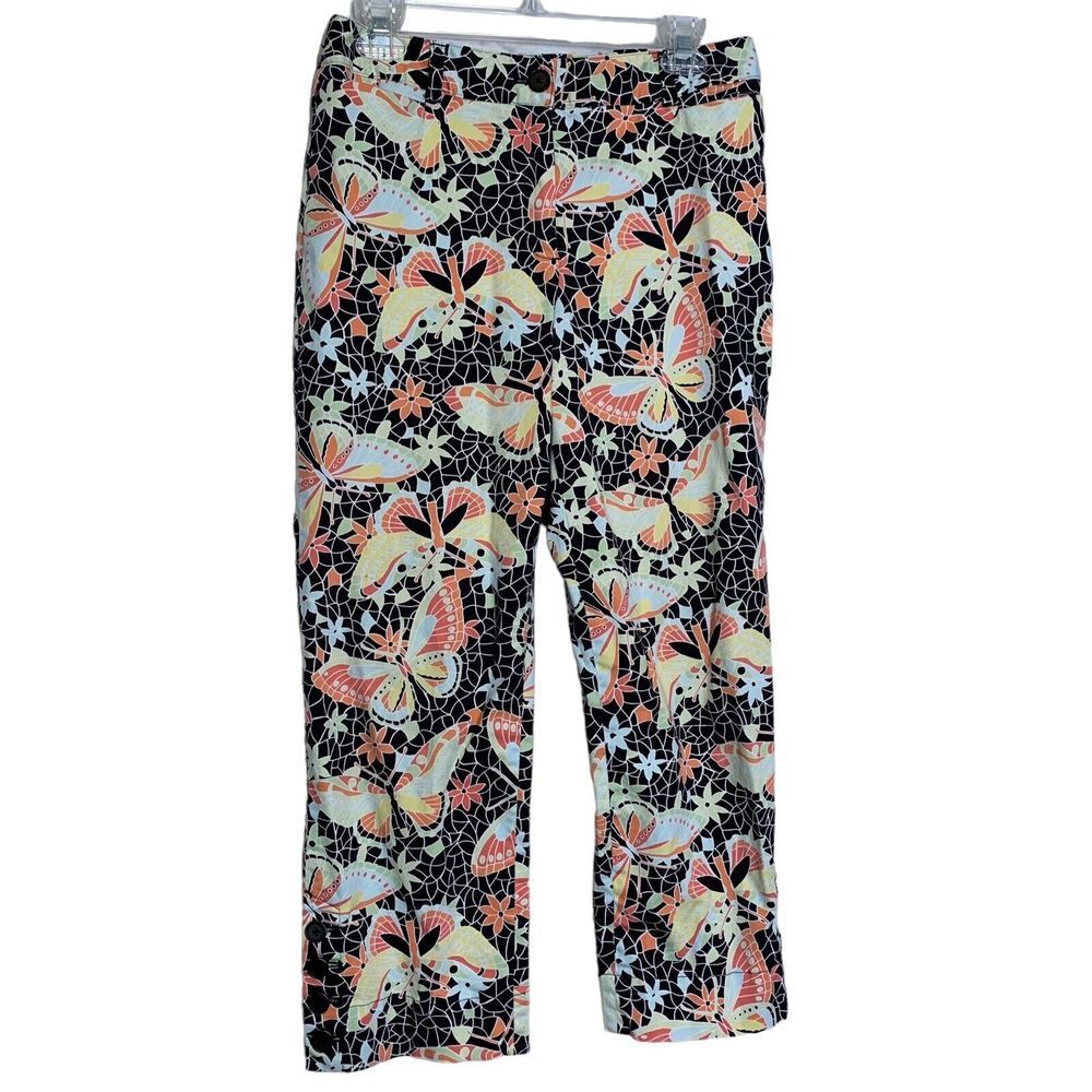 Harold's Jeans Womens 8 Butterfly Floral Print Slacks Stretch Cropped Button Leg - Picture 4 of 12